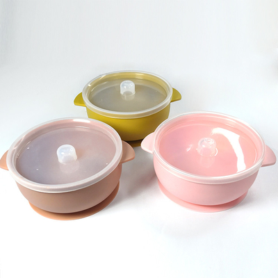 Baby Food Grade Silicone Feeding Bowl Disetujui FDA Dengan Tutup Dan Hisap
