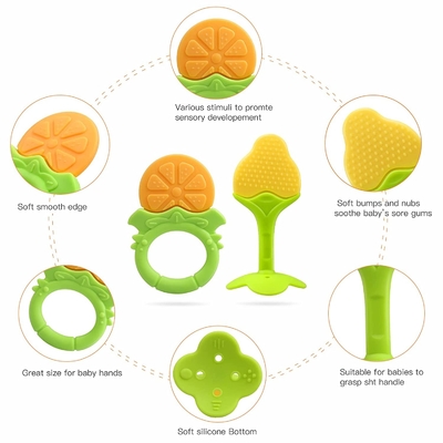 Kemasan Daur Ulang Tahan Lama, Teethers Bayi Silikon yang Disesuaikan untuk Eksplorasi Sensorik