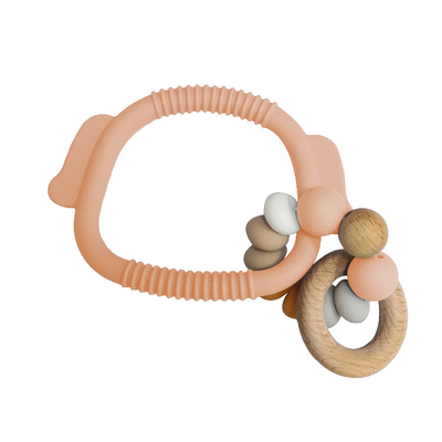 Sayang Soft 15mm silikon Bead Teething Rings Gelang Ramah Lingkungan Dengan Cincin Kayu
