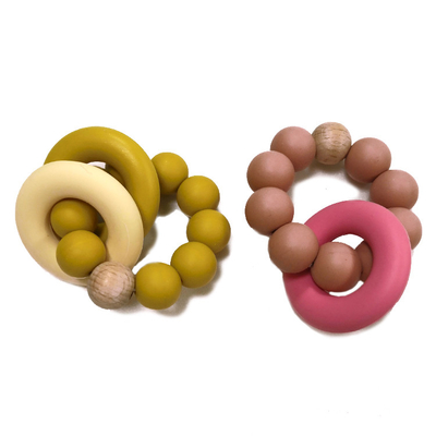 Anak-anak Kualitas makanan BPA Gratis DIY silikon Beads Teether ODM Dengan Dua Cincin