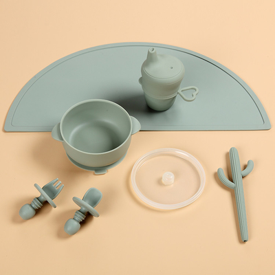 Silicone Baby 240 deg Suction Feeding Set Dengan Tatakan Sendok Garpu Piring Mangkuk