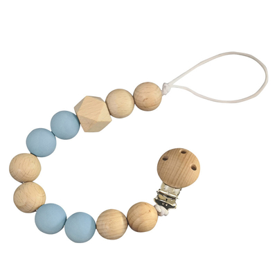 Baby Feeding Silicone Pacifier Holder 20mm Beads Wooden Pacifier Clips