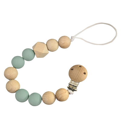 Baby Feeding Silicone Pacifier Holder 20mm Beads Wooden Pacifier Clips