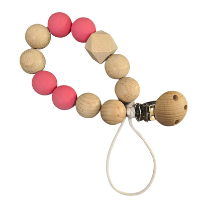Baby Feeding Silicone Pacifier Holder 20mm Beads Wooden Pacifier Clips