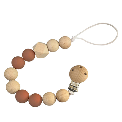 Baby Feeding Silicone Pacifier Holder 20mm Beads Wooden Pacifier Clips