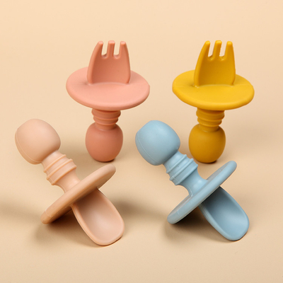 Warna yang Cocok 100% Silicone Garpu Dan Sendok Set BPA Gratis 2 pcs