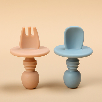 Pelatihan Bayi Silicone Garpu Dan Sendok Set Mini Lembut 2 pcs FDA BPA Disetujui
