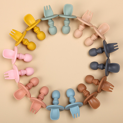 Pelatihan Bayi Silicone Garpu Dan Sendok Set Mini Lembut 2 pcs FDA BPA Disetujui