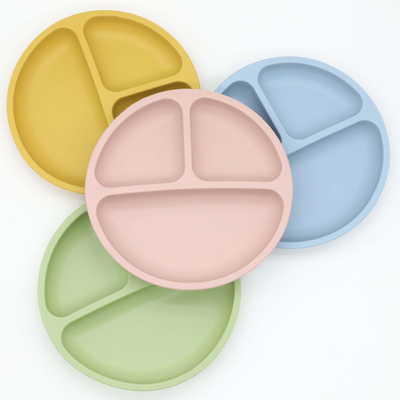 Microwave Safe Divided Spill Proof Safety Silicone Suction Plate Untuk Makan Bayi