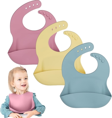 Tidak Ada Bahan Berbahaya Silicone Baby Bib Aman Di Microwave Logo Tahan Lama Disesuaikan