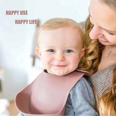 Tidak Ada Bahan Berbahaya Silicone Baby Bib Aman Di Microwave Logo Tahan Lama Disesuaikan
