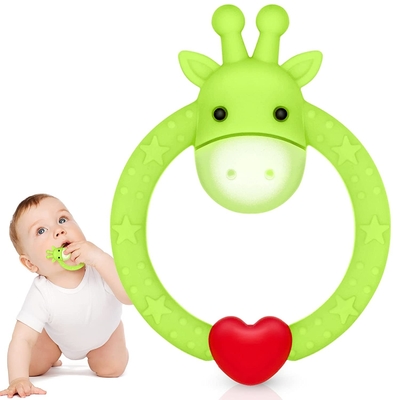 Giraffe BPA Gratis OEM ODM Silicone Teether Toys Untuk Bayi 0-6 Bulan