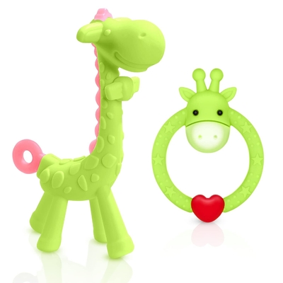 Giraffe BPA Gratis OEM ODM Silicone Teether Toys Untuk Bayi 0-6 Bulan