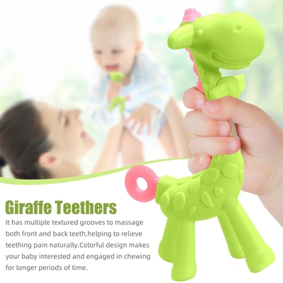 Giraffe BPA Gratis OEM ODM Silicone Teether Toys Untuk Bayi 0-6 Bulan