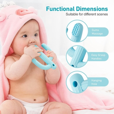 Mainan Teether Silikon Bayi Tahan Debu yang Menggemaskan Untuk Eksplorasi Sensorik