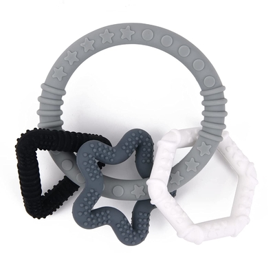 Cetakan Bebas BPA dalam Satu Teether Bayi Silikon Tahan Debu untuk Baby Shower