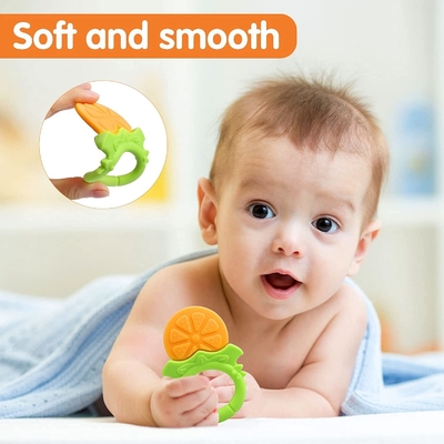 Bergaya Tanpa Plastik Tahan Suhu Tinggi Silicone Baby Teethers untuk Eksplorasi Sensorik