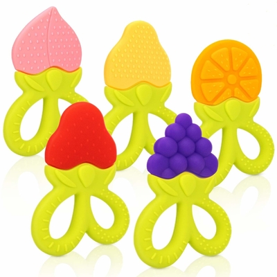 Bergaya Tanpa Plastik Tahan Suhu Tinggi Silicone Baby Teethers untuk Eksplorasi Sensorik