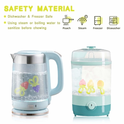 Bergaya Tanpa Plastik Tahan Suhu Tinggi Silicone Baby Teethers untuk Eksplorasi Sensorik