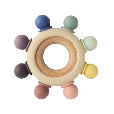 BPA Free 8 Arah Mainan Bayi Tumbuh Gigi dengan Cincin Kayu Menenangkan Gusi Bayi