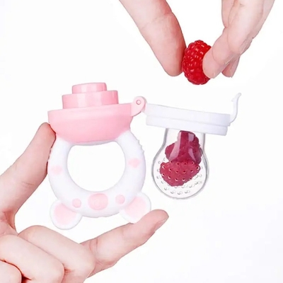 Mainan Teether Silikon Bayi Tahan Noda Merah Muda Selama 3-24 Bulan