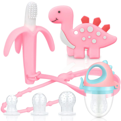Lucu 100% BPA Gratis Food Grade Silicone Teether Dinosaurus Set Untuk Bayi Baru Lahir