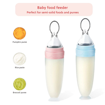 Pengumpan Sendok Squeeze Silicone Sealing Kuat Untuk Pengeluaran Dan Pemberian Makanan Bayi