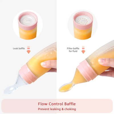 Pengumpan Sendok Squeeze Silicone Sealing Kuat Untuk Pengeluaran Dan Pemberian Makanan Bayi