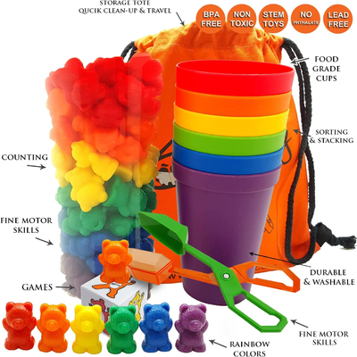 Pengembangan Kecerdasan 71pc Set Rainbow Menghitung Beruang Dengan Piala Penyortiran yang Cocok