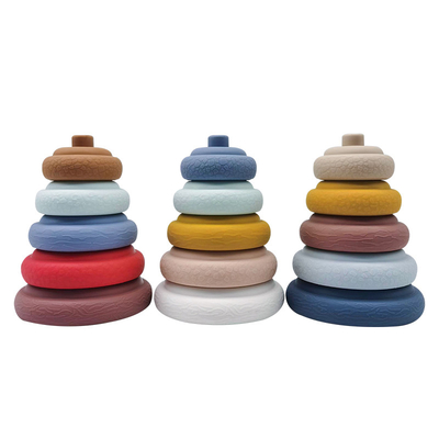 Pendidikan Awal Mainan Susun Cricle Nesting &amp; Building Rings Stacker Soft Silicone Squeeze Teethers Play Set