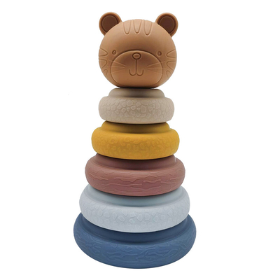Pendidikan Awal Mainan Susun Cricle Nesting &amp; Building Rings Stacker Soft Silicone Squeeze Teethers Play Set