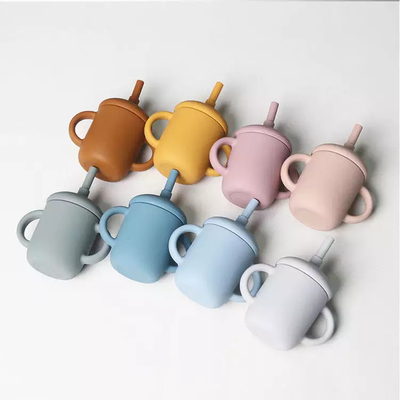 BPA Free Silicone Straw Sippy Cup Spill Proof 4oz With Handle Lid