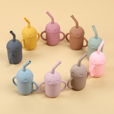 Tutup Anti Bocor Silicone Straw Cup Double Handle 5oz Kids For Baby Over 6 Month