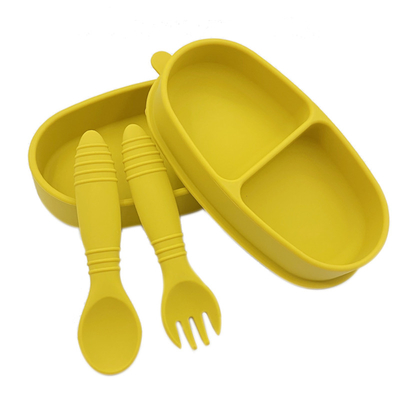 100% Kualitas makanan silikon Sayang Cutlery 2 In 1 Bento Lunch Box Dengan Sendok Dan Garpu