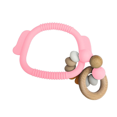 Sayang Soft 15mm silikon Bead Teething Rings Gelang Ramah Lingkungan Dengan Cincin Kayu