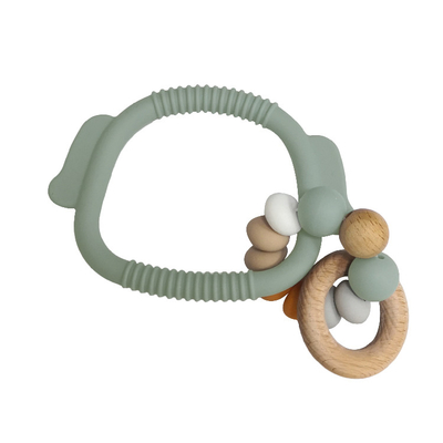 Sayang Soft 15mm silikon Bead Teething Rings Gelang Ramah Lingkungan Dengan Cincin Kayu