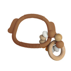 Sayang Soft 15mm silikon Bead Teething Rings Gelang Ramah Lingkungan Dengan Cincin Kayu