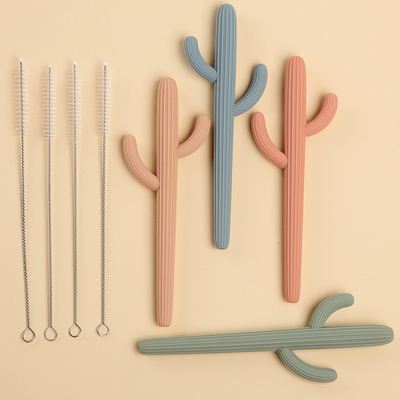 Non Toxic silikon Cactus Teether BPA Bebas Teething Toys Dengan Sikat 20cm