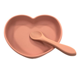 Kualitas makanan FDA Heart Shaped Makan malam silikon Sayang Piring Disesuaikan Dengan Sendok