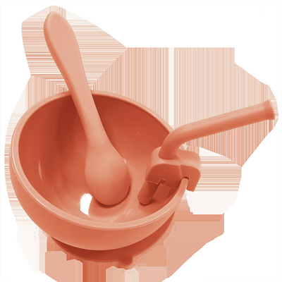 BPA Bebas Sayang silikon Products Pengisapan Feeding mangkuk Dengan Sendok Dan Sedotan 10.5cm