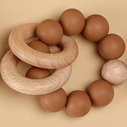 Cincin Kayu Manik-manik Silikon Teether BPA Bebas Soft Toy 7.5*6*4cm Ramah Lingkungan