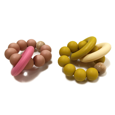 Anak-anak Kualitas makanan BPA Gratis DIY silikon Beads Teether ODM Dengan Dua Cincin