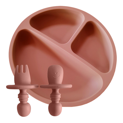 Non Slip Balita Silikon Piring Terbagi BPA Bebas silikon Grip Dish Dengan Sendok