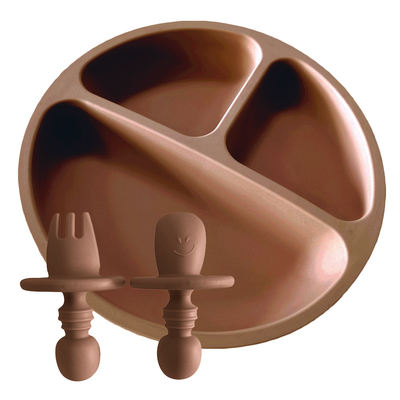 Non Slip Balita Silikon Piring Terbagi BPA Bebas silikon Grip Dish Dengan Sendok
