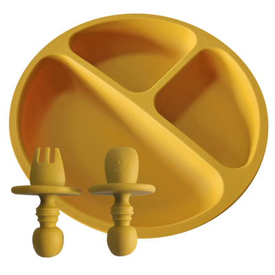 Non Slip Balita Silikon Piring Terbagi BPA Bebas silikon Grip Dish Dengan Sendok