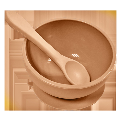 Soft Non Slip Spill Kids Feeding Pink silikon Pengisapan mangkuk Dan Sendok Lateks Gratis