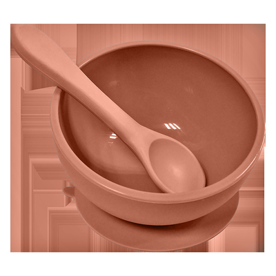 Soft Non Slip Spill Kids Feeding Pink silikon Pengisapan mangkuk Dan Sendok Lateks Gratis