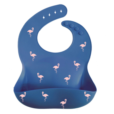 LFGB Printed Pattern silikon Catcher Bib Personalized silikon Bib Dengan Saku