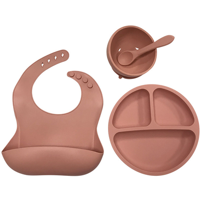 BPA Nitrosamin Gratis Makanan Aman Anak-anak silikon Feeding Bib Pengisapan Piring Mengatur