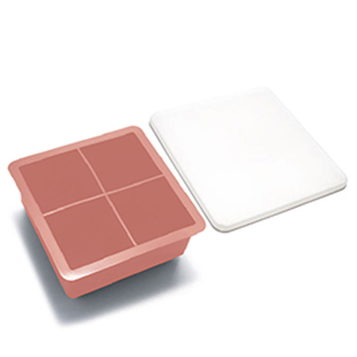 Bebas BPA 4 Lubang Cetakan Es Silikon 11.5cm Snack Fruit Storage Ice Cube Tray Dengan Tutup